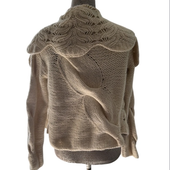 Anthropologie Sleeping On Snow Ivory Angora Knit Heart Pin Cardigan Size M - Picture 5 of 10